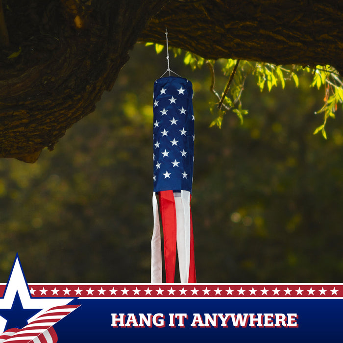 G128 American USA Windsock | 60 Inch | Embroidered 210D Polyester, Patriotic Hanging Decoration
