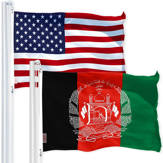 G128 Combo Pack: USA American Flag & Afghanistan Afghan Flag 3x5 FT Printed 150D Polyester
