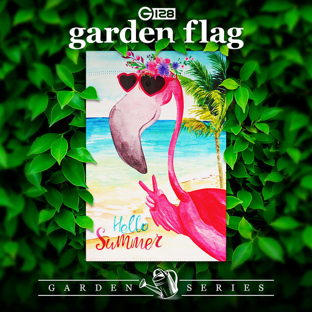 G128 Garden Flag Hello Summer Peace Sign Flamingo | 12x18 Inch | Printed Blockout Polyester - Summer Decoration