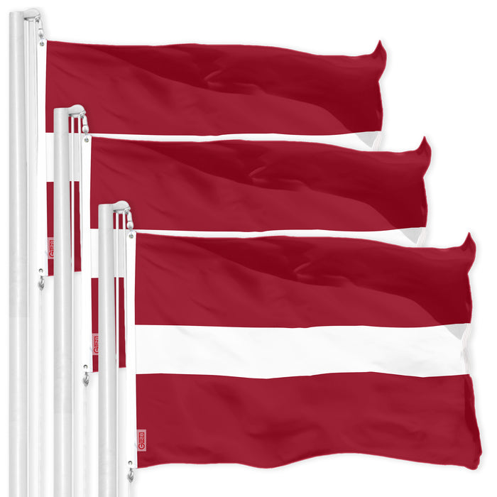 G128 3 Pack: Latvia Latvian Flag | 3x5 Ft | LiteWeave Pro Series Printed 150D Polyester | Country Flag, Indoor/Outdoor, Vibrant Colors, Brass Grommets, Thicker and More Durable Than 100D 75D Polyester