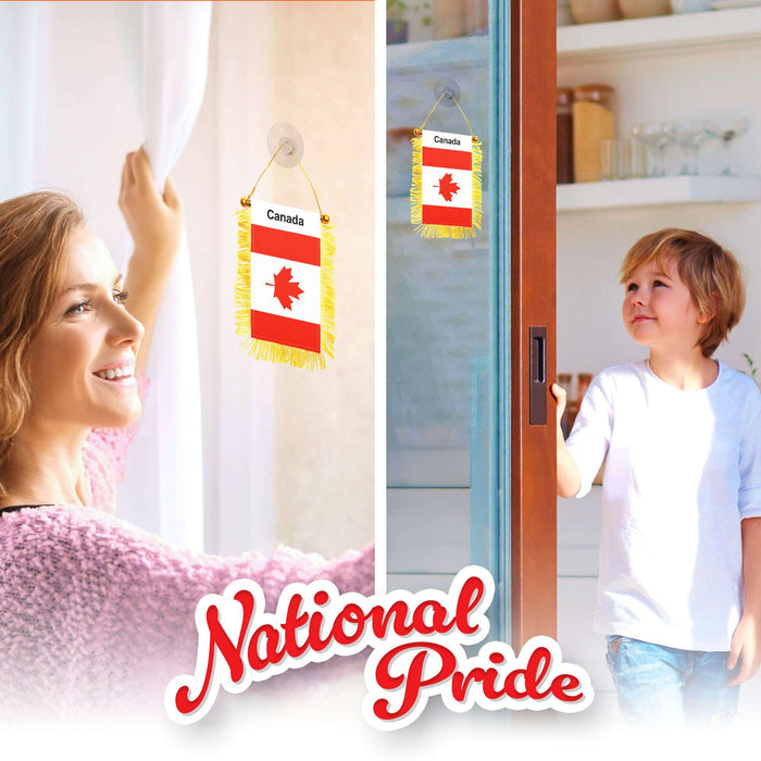 G128 2 Pack: Canada Canadian Fringy Flag | 3x5IN | Fringy Hanging Double Sided Flag with Suction Cup, Window and Car Rearview Mirror Decor
