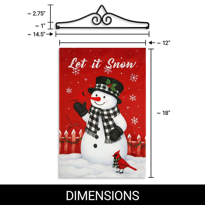 G128 12x18IN Let It Snow Snowman Cardinal Garden Flag with 14IN Hanger