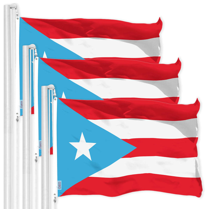 G128 3 Pack: Puerto Rico Light Blue Puerto Rican PR Flag | 4x6 Ft | LiteWeave Pro Series Printed 150D Polyester | Indoor/Outdoor, Vibrant Colors, Brass Grommets