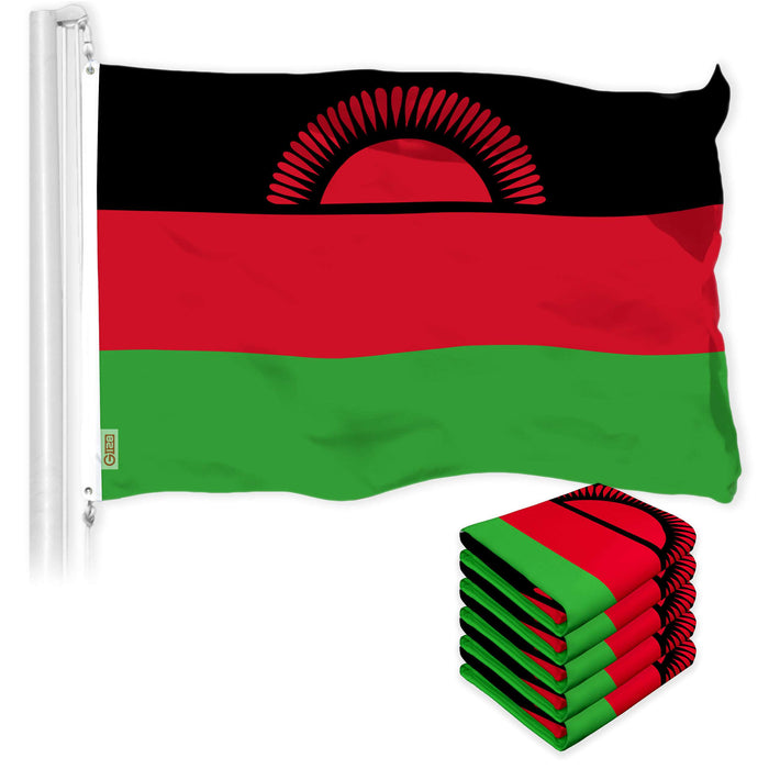G128 5 Pack: Malawi Flag | 3x5 Ft | LiteWeave Pro Series Printed 150D Polyester | Country Flag, Indoor/Outdoor, Vibrant Colors, Brass Grommets