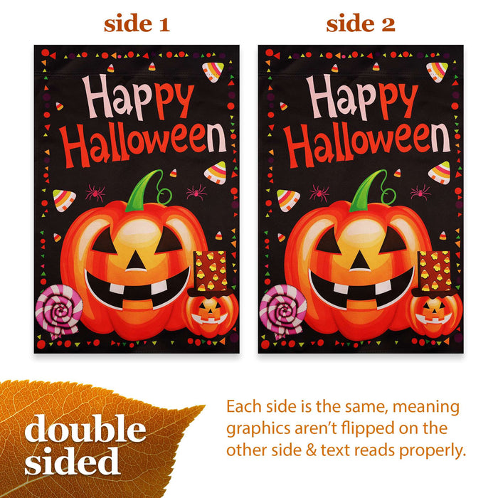 G128 Happy Halloween Pumpkin Candy Garden Flag 12x18 In Double Sided Halloween Yard Garden Lawn Decoration