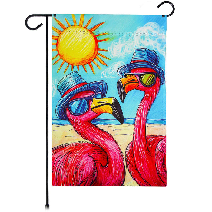 G128 Summer Flamingo Beach Garden Flag 12x18 In Double Sided Summer Yard Garden Lawn Decoration