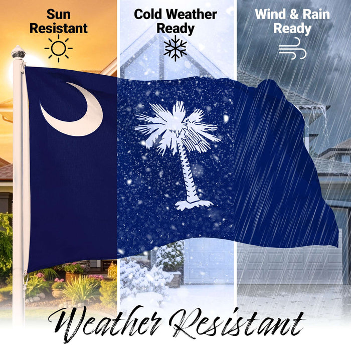 G128 South Carolina State Flag | 1x1.5 Ft | StormFlyer Series Embroidered 220GSM Spun Polyester | Embroidered Design, Indoor/Outdoor, Brass Grommets, Heavy Duty, All Weather