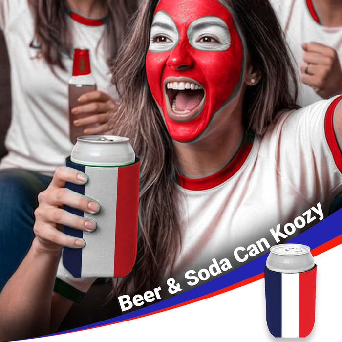 G128 World Soccer Tournament 2026 Cup Soccer Fan Set 6PCS, France Fan Merch with Flag and Koozie, Accessories for Sports Parties