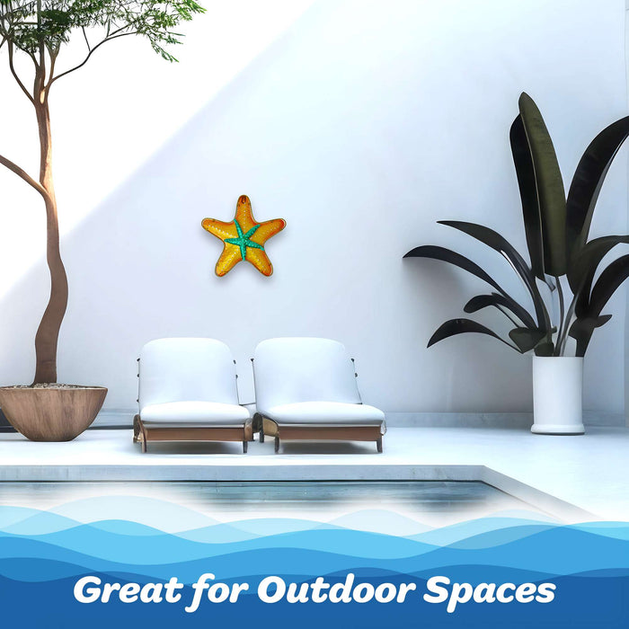 G128 12 in Metal Glass Starfish Wall Hanging Art Decor | Ocean Theme Art Wall Indoor Decoration for Kitchen, Living Room, Bedroom, Home Office