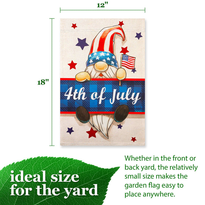G128 4th of July Gnome Garden Flag 12x18 In Double Sided Independence Day Yard Garden Lawn Decoration