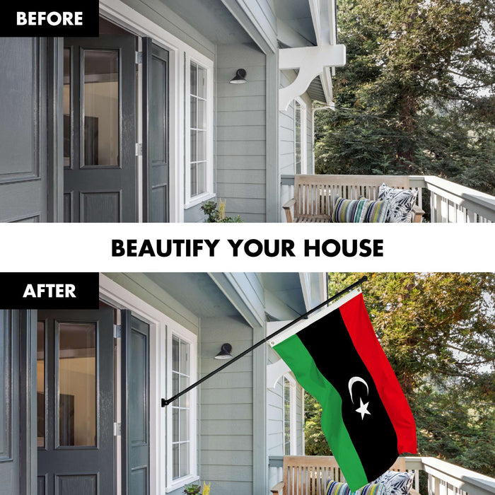 G128 Combo Pack: 6 Ft Twist Free Aluminum Spinning Flagpole (Black) & Libya Flag | 3x5 Ft | LiteWeave Pro Series Printed 150D Polyester | Pole with Flag Included