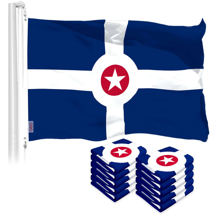 G128 10 Pack: Indianapolis Flag | 3x5 Ft | LiteWeave Pro Series Printed 150D Polyester | City Flag, Indoor/Outdoor, Vibrant Colors, Brass Grommets