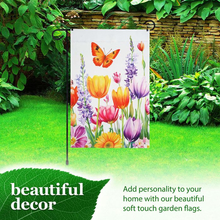 G128 36x16IN Garden Flag Stand & 12x18 Spring Tulip Butterfly Flag Kit