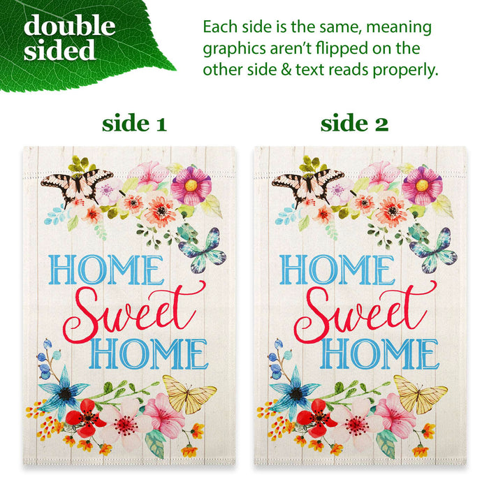 G128 Combo Pack: Garden Flag Stand 36x16IN & Garden Flag Home Sweet Home Butterflies Printed 12x18IN Double Sided