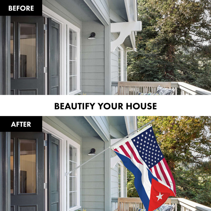 G128 Combo Pack: 6 Ft Twist Free Aluminum Spinning Flagpole (Silver) & Cuba USA Friendship Flag | 3x5 Ft | LiteWeave Pro Series Printed 150D Polyester | Pole with Flag Included