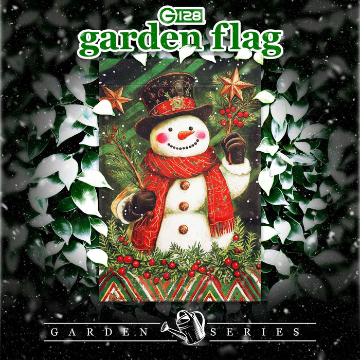 G128 Christmas Red Scarf Snowman Holly Garden Flag 12x18 In Double Sided Christmas Yard Garden Lawn Decoration