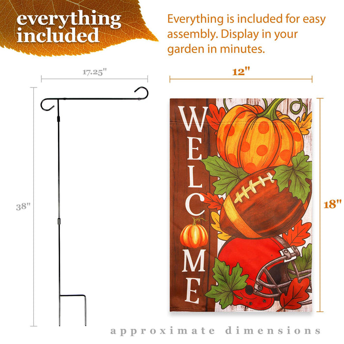 G128 36x16IN Garden Flag Stand & 12x18 Welcome Fall Football Flag Kit