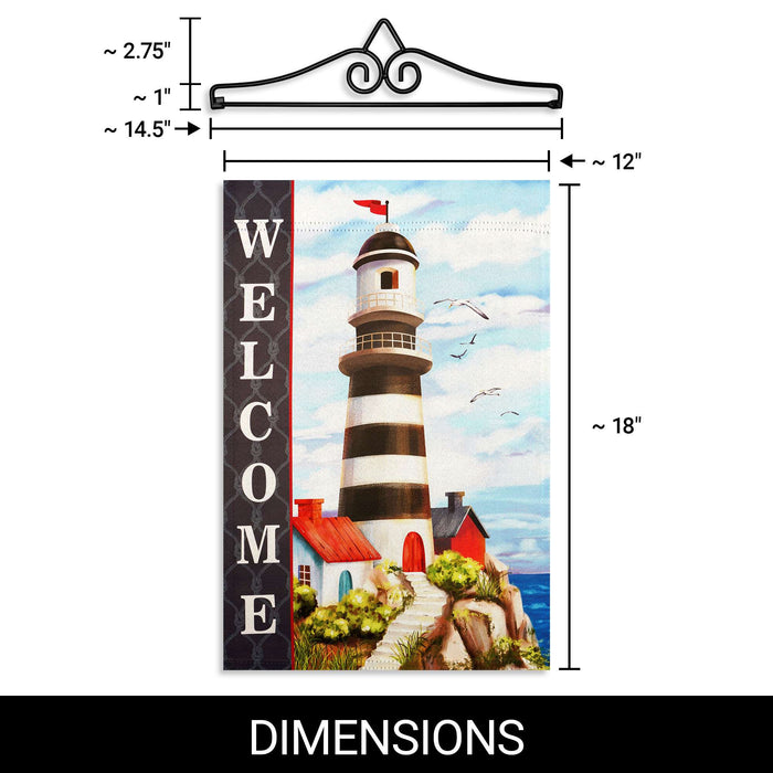 G128 Combo Pack Garden Flag Hanger 14IN & Garden Flag Welcome Lighthouse Beach Printed 12x18IN Double Sided