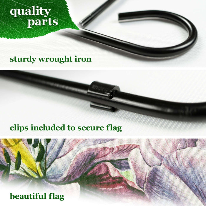 G128 Combo Pack: Garden Flag Stand 36x16IN & Garden Flag Hello Spring Hummingbird Flowers Printed 12x18IN Double Sided