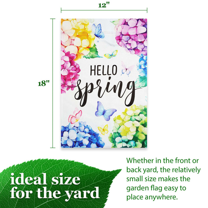 G128 Hello Spring Hydrangea Butterfly Garden Flag 12x18 In Double Sided Spring Yard Garden Lawn Decoration