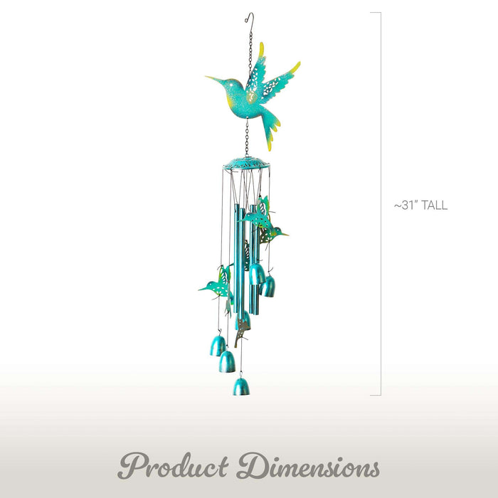 G128 Blue Hummingbird Wind Chimes for Outside | 32" Metal Outdoor Windchime for Garden, Patio, Porch