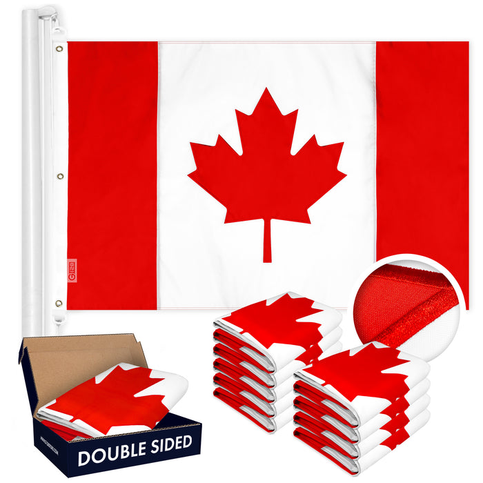 G128 10 Pack: Canada Canadian Flag | 6x10 Ft | Double ToughWeave Series Double Sided Embroidered 210D Polyester | Country Flag, Embroidered Design, Indoor/Outdoor, Brass Grommets, Heavy Duty, 3-ply