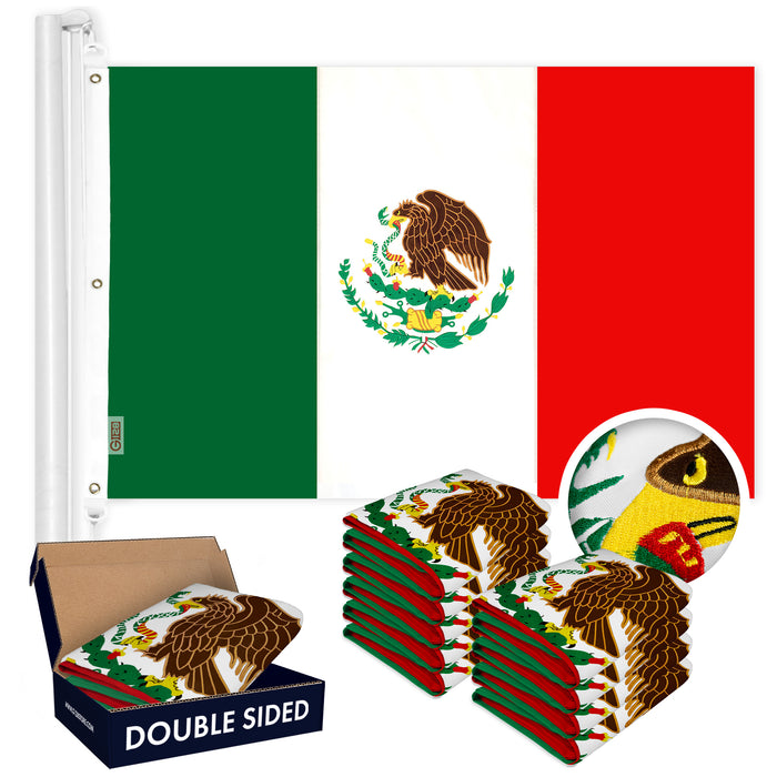 G128 10 Pack: Mexico Mexican Flag | 6x10 Ft | Double ToughWeave Series Double Sided Embroidered 210D Polyester | Country Flag, Embroidered Design, Indoor/Outdoor, Brass Grommets, Heavy Duty, 3-ply