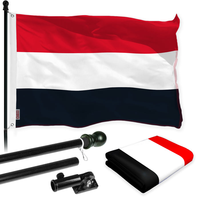 Flag Pole 6FT Black Tangle Free & Yemen Yemeni Flag 3x5 Ft Combo Printed 150D Polyester By G128