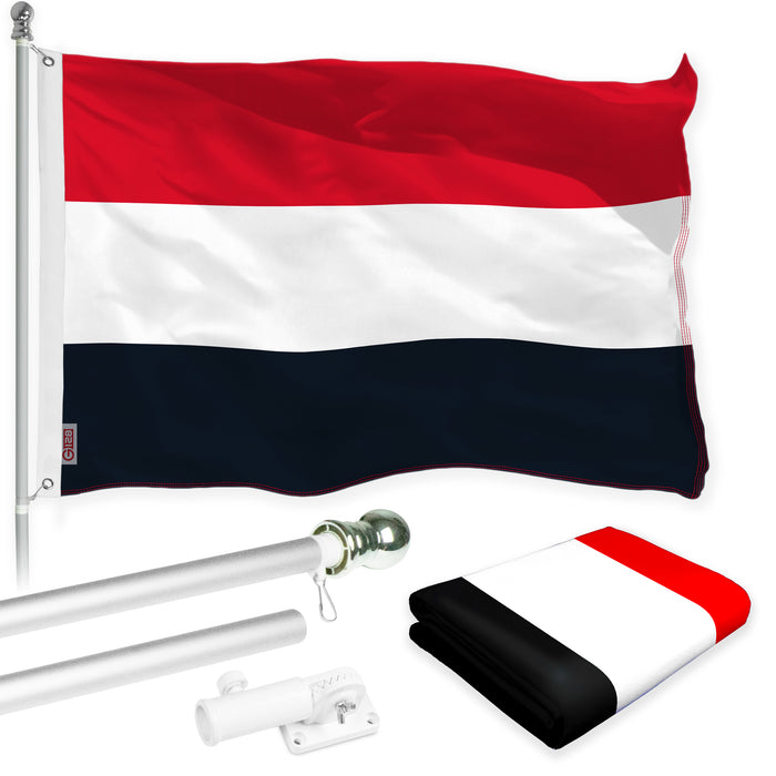 Flag Pole 6FT Silver Tangle Free & Yemen Yemeni Flag 3x5 Ft Combo Printed 150D Polyester By G128