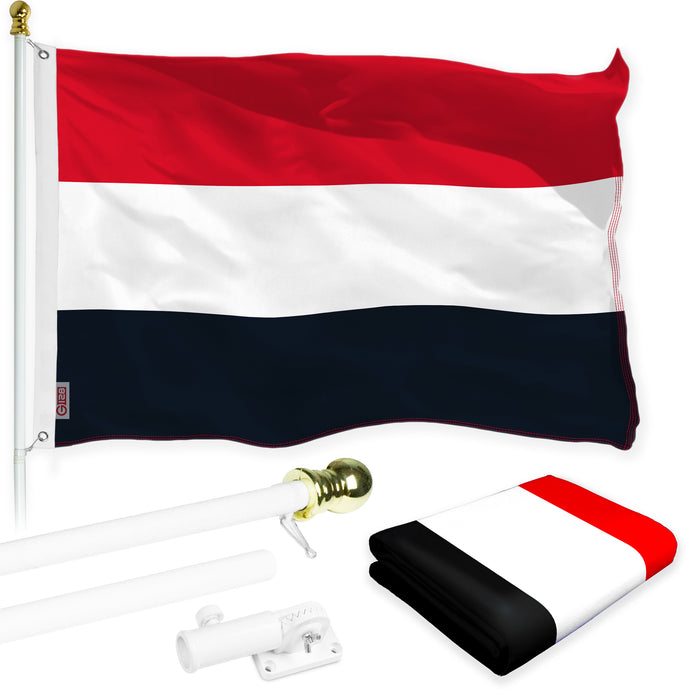 Flag Pole 6FT White Tangle Free & Yemen Yemeni Flag 3x5 Ft Combo Printed 150D Polyester By G128