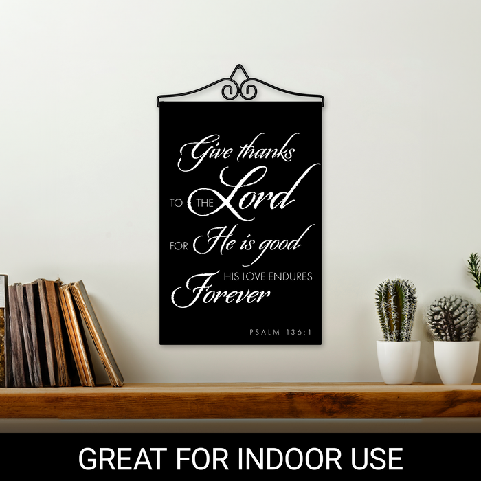 G128 Combo Pack Garden Flag Hanger 14IN & Garden Flag Give Thanks to the Lord Scripture Printed 12x18IN Double Sided Yard Lawn Decoration