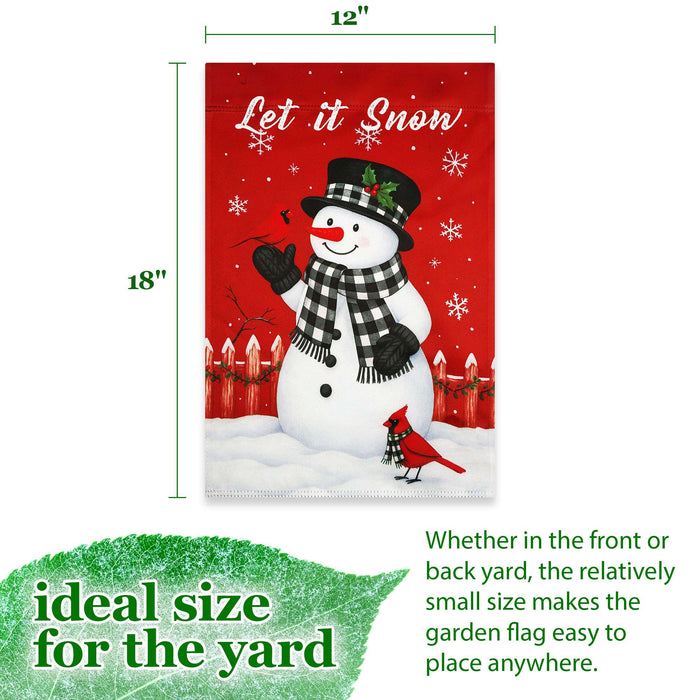 G128 Let It Snow Snowman Cardinal Garden Flag 12x18 In Double Sided Winter Yard Garden Lawn Decoration
