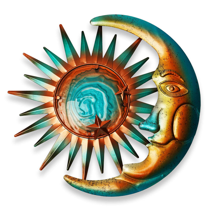 G128 Sun and Moon Metal Wall Art Decor | Sun Moon Metal Wall Sculpture Statues Wall Art Hanging Decoration for Indoor Outdoor, Garden, Home, Farmhouse, Fence Balcony Patio and Bedroom