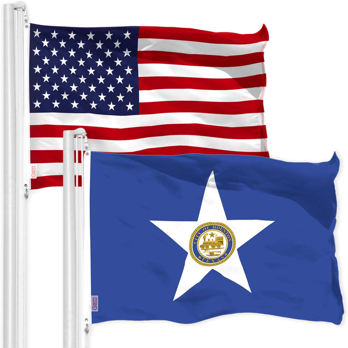 G128 Combo Pack: American USA Flag 3x5 Ft & Houston Flag 3x5 Ft | Both LiteWeave Pro Series Printed 150D Polyester, Brass Grommets