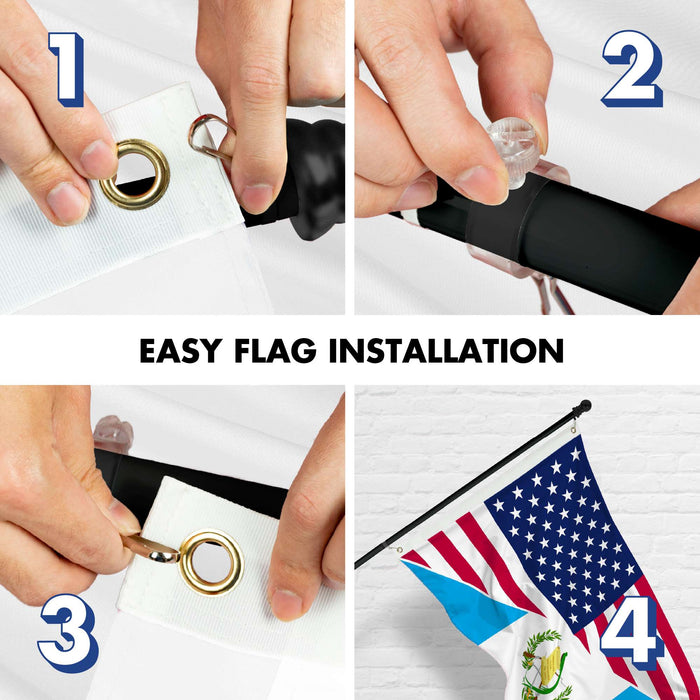 G128 Combo Pack: 6 Ft Tangle Free Aluminum Spinning Flagpole (Black) & Guatemala USA Friendship Flag | 3x5 Ft |LiteWeave Pro Series Printed 150D Polyester | Pole with Flag Included