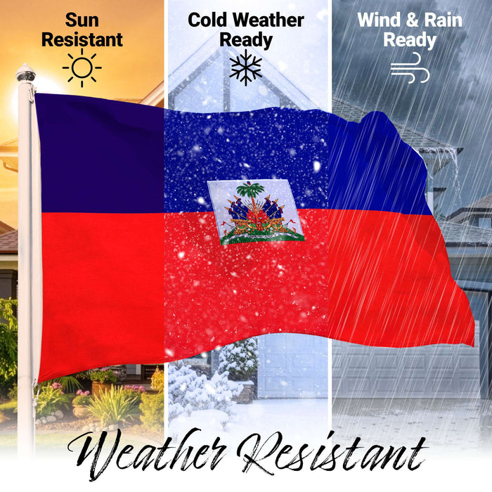 G128 Haiti Haitian Flag | 2.5x4 Ft | StormFlyer Series Embroidered 220GSM Spun Polyester | Country Flag, Embroidered Design, Indoor/Outdoor, Brass Grommets, Heavy Duty, All Weather