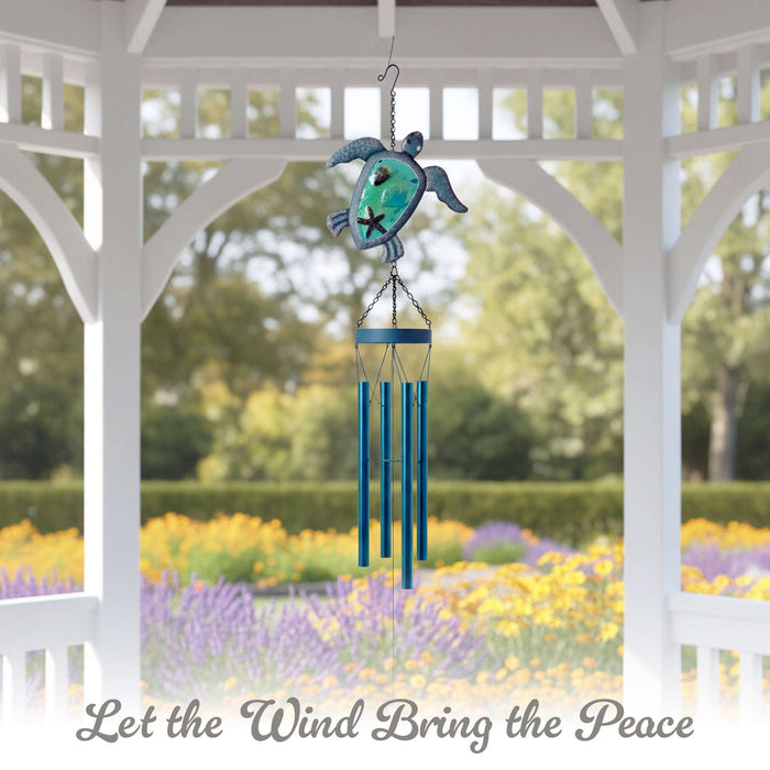 G128 Wind Chime Sea Turtle for Outside | Coastal Ocean Theme Windchimes Outdoors for Home Garden Patio Decor Unique Birthday Gifts