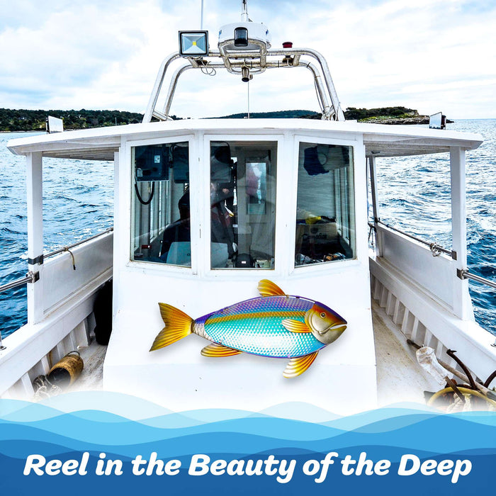 G128 32 in Yellowtail Fish Metal Wall Art Decor | Coastal Ocean Theme Indoor Outdoor Wall Art Hanging Decor for Bedroom, Living Room, Garden, Patio