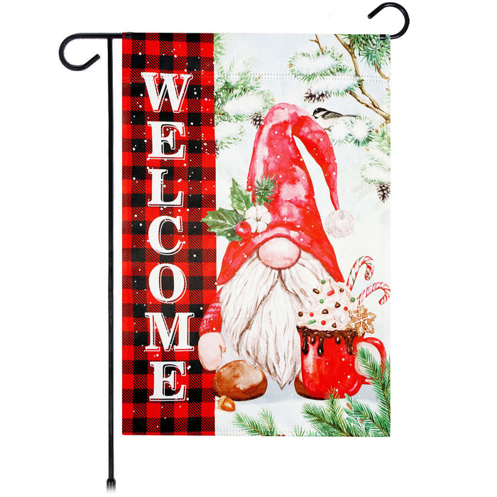 G128 Welcome Christmas Gnome Plaid Garden Flag 12x18 In Double Sided Christmas Yard Garden Lawn Decoration