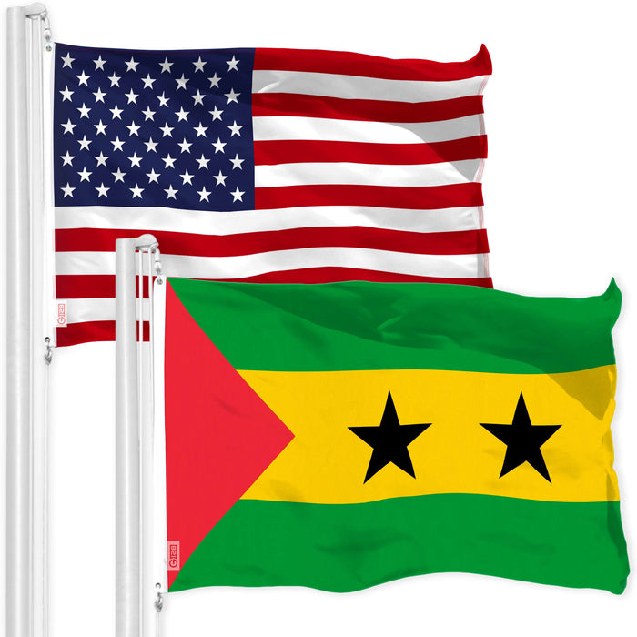 G128 Combo Pack: American USA Flag 3x5 Ft & Sao Tome and Principe Flag 3x5 Ft | Both LiteWeave Pro Series Printed 150D Polyester, Brass Grommets