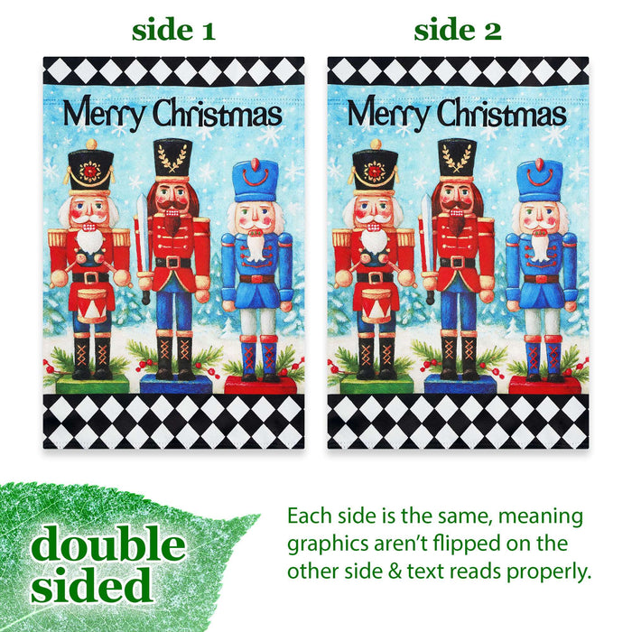 G128 Merry Christmas Three Nutcrackers Garden Flag 12x18 In Double Sided Christmas Yard Garden Lawn Decoration