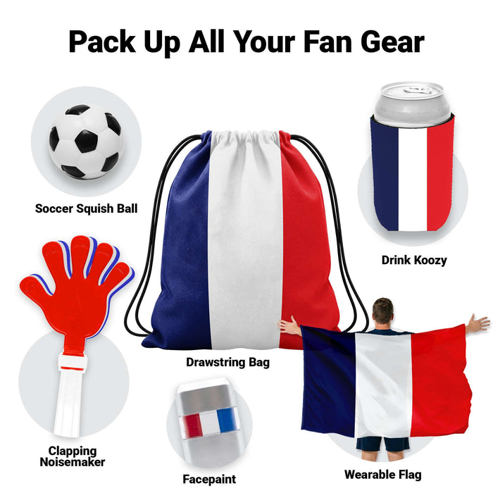 G128 World Soccer Tournament 2026 Cup Soccer Fan Set 6PCS, France Fan Merch with Flag and Koozie, Accessories for Sports Parties