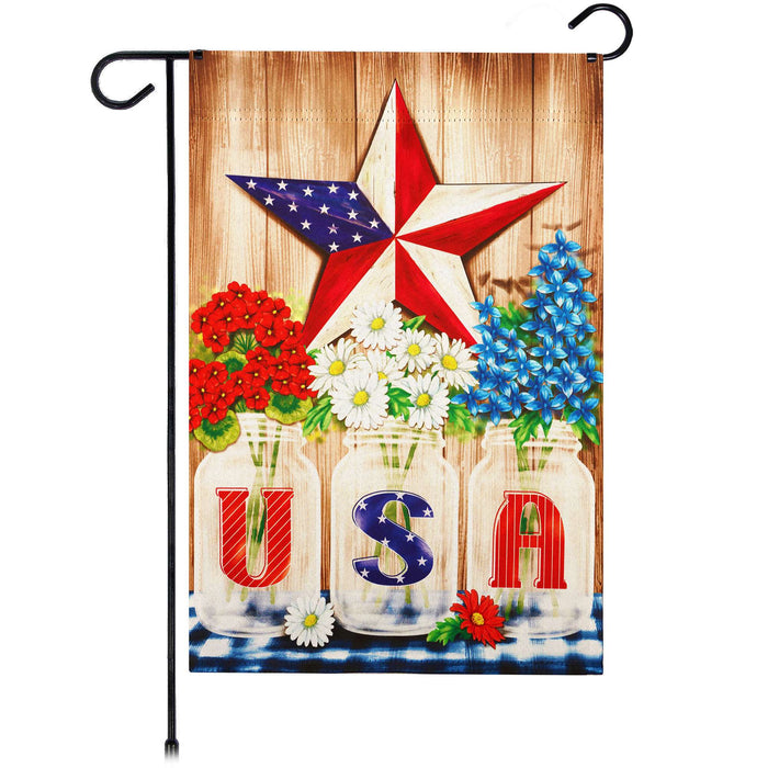 G128 USA Star Flowers Garden Flag 12x18 In Double Sided Independence Day Yard Garden Lawn Decoration