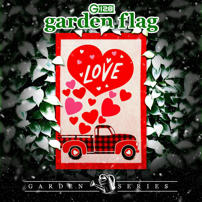G128 Happy Valentine's Day Love Truck Garden Flag 12x18 In Double Sided Valentine's Day Yard Garden Lawn Decoration