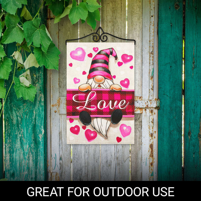 G128 Combo Pack Garden Flag Hanger 14IN & Garden Flag Happy Valentine's Day Love Gnome Printed 12x18IN Double Sided
