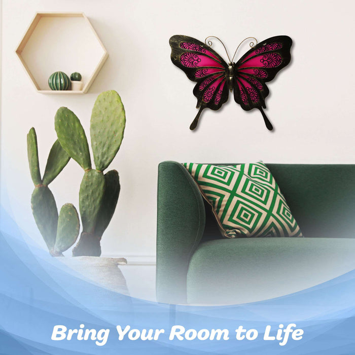 G128 Butterfly Metal Wall Art Decor | Pink Butterfly Indoor Outdoor Wall Art Hanging Decor for Bedroom, Living Room, Garden, Patio
