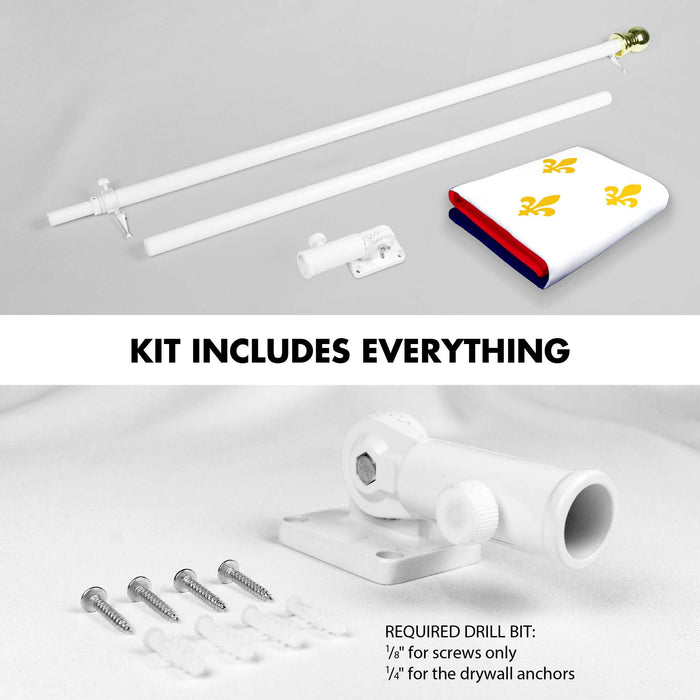 G128 Combo Pack: 6 Ft Twist Free Aluminum Spinning Flagpole (White) & New Orleans Flag | 3x5 Ft | LiteWeave Pro Series Printed 150D Polyester | Pole with Flag Included