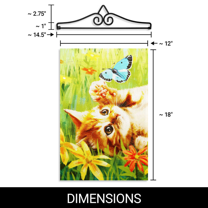 G128 Combo Pack Garden Flag Hanger 14IN & Garden Flag Kitten Butterfly Flowers Printed 12x18IN Double Sided