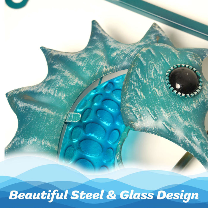 G128 Seahorse Metal Wall Art Set | Ocean Beach Themed Framed Home Wall Decor with LED Lights | Battery NOT Included