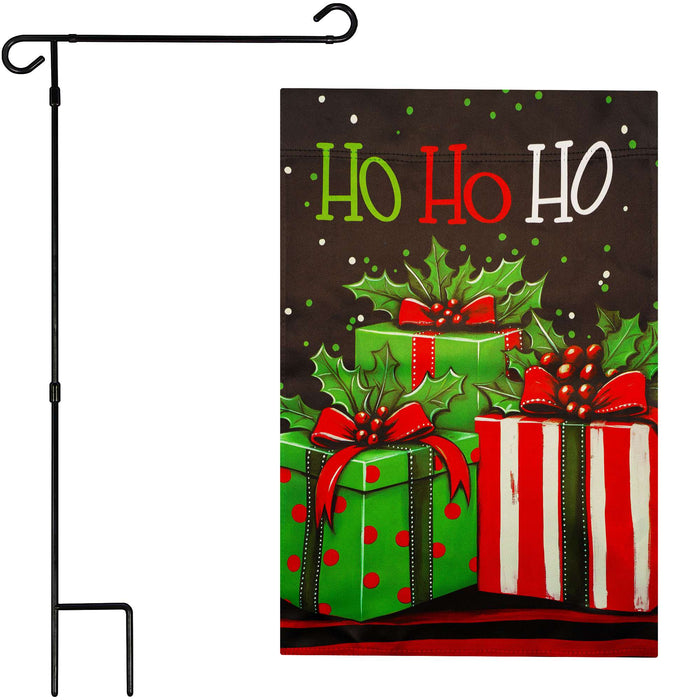 G128 36x16IN Garden Flag Stand & 12x18 Ho Ho Ho Christmas Flag Kit